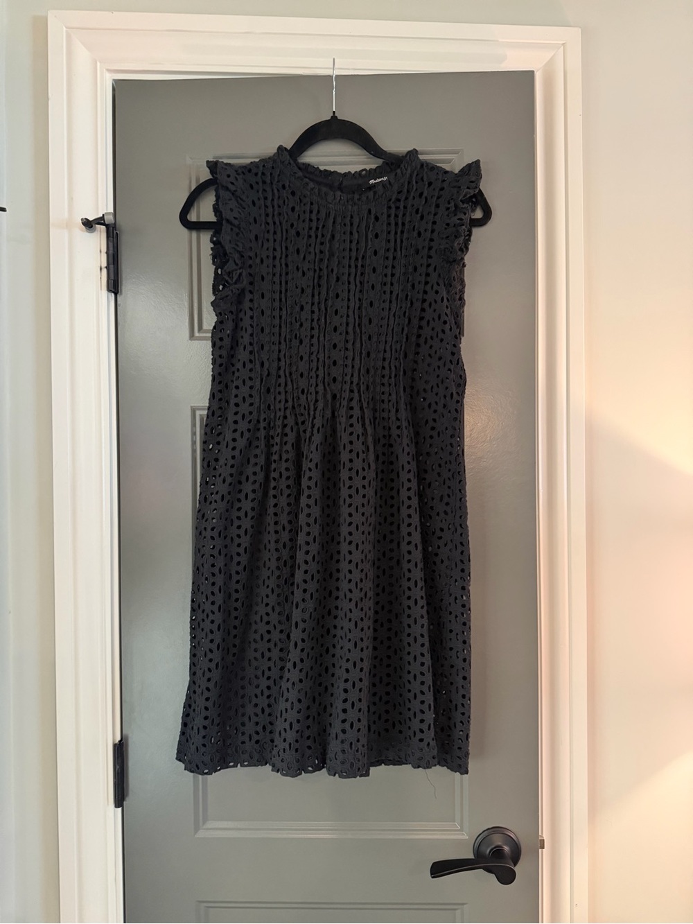 Zara Black Sleeveless Eyelet Ruffle Dress Read